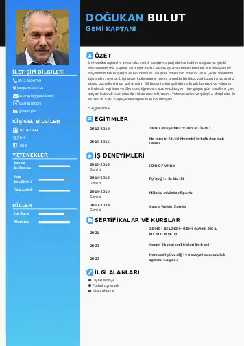 Gemi Kaptanı CV Örnekleri cv indir